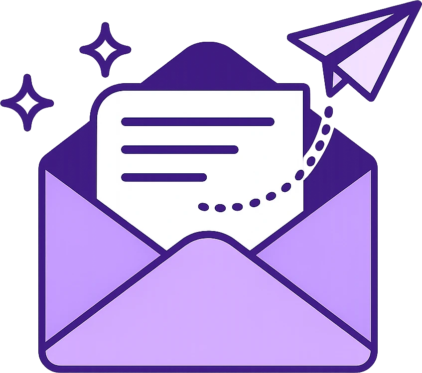 Open envelope with a newsletter and a paper plane